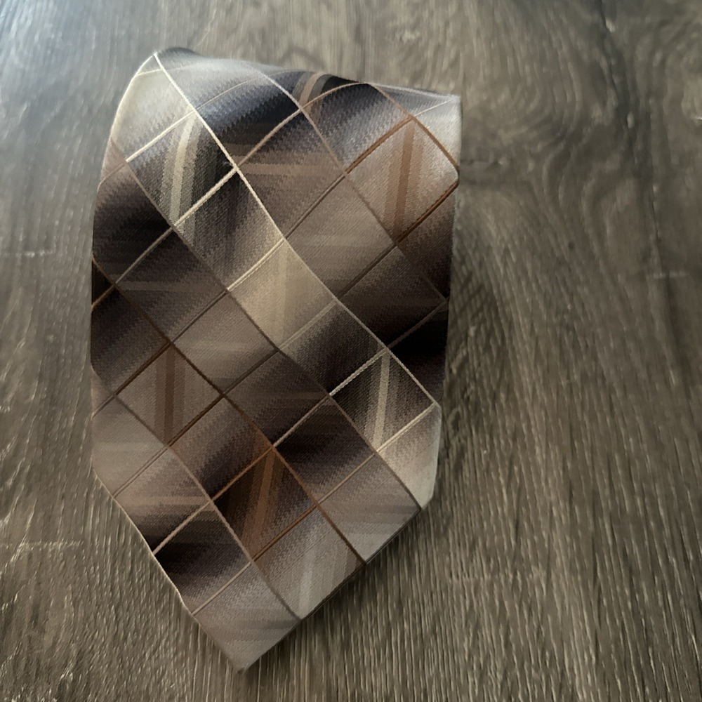 Stafford Performance Men's Tie Gray Brown Plaid Geometric Necktie